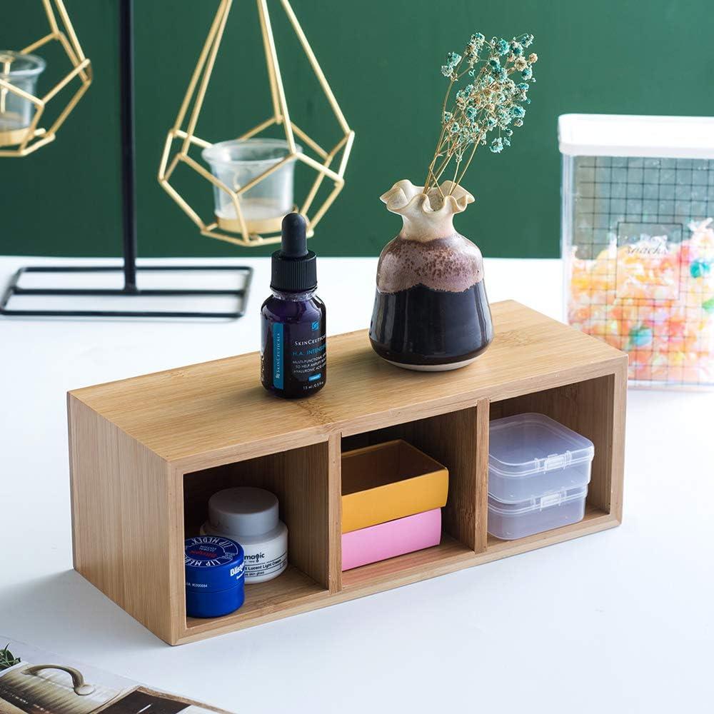 Organizador de Escritorio de Madera de Bambú YOSCO con 3 Compartimentos