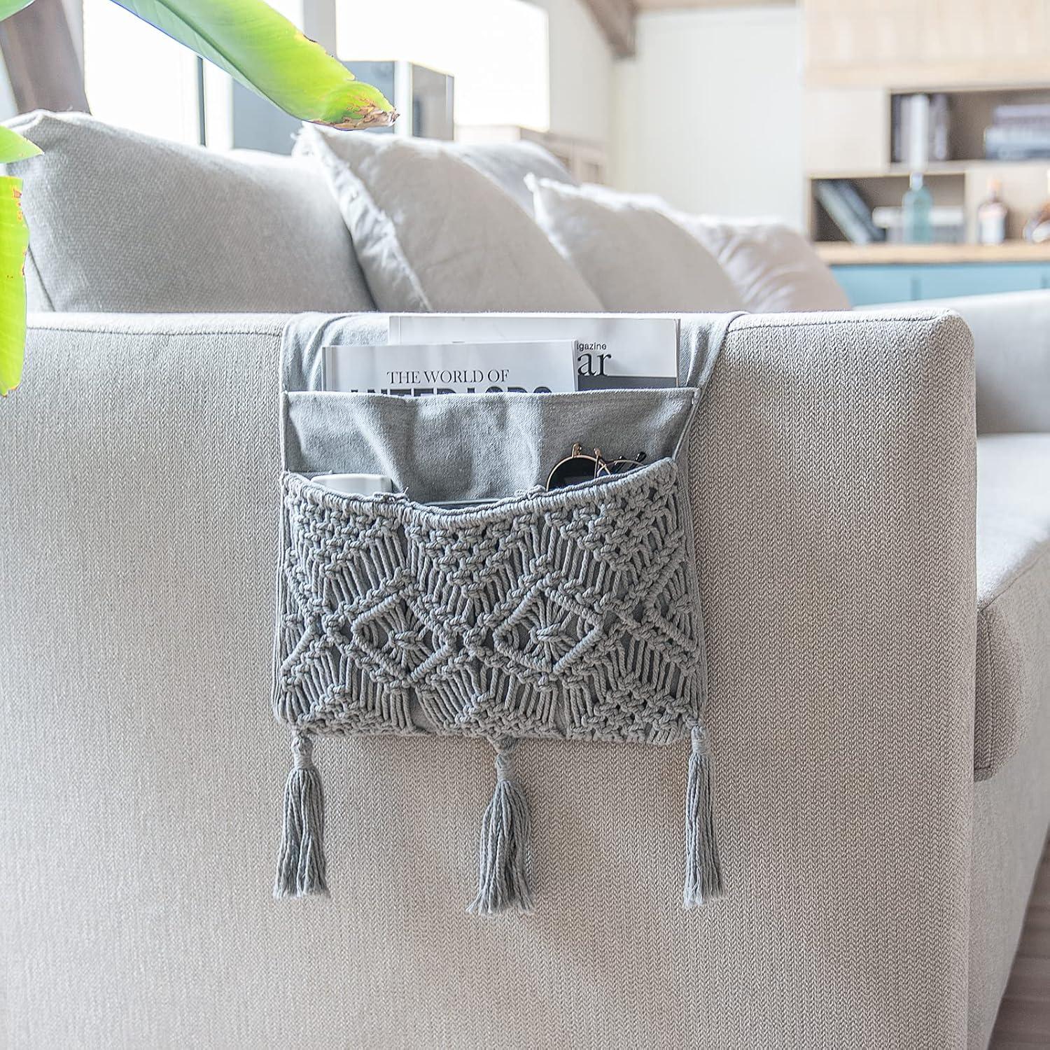 Organizador de Brazo de Sofá Mkono de Macramé Gris 90x34cm