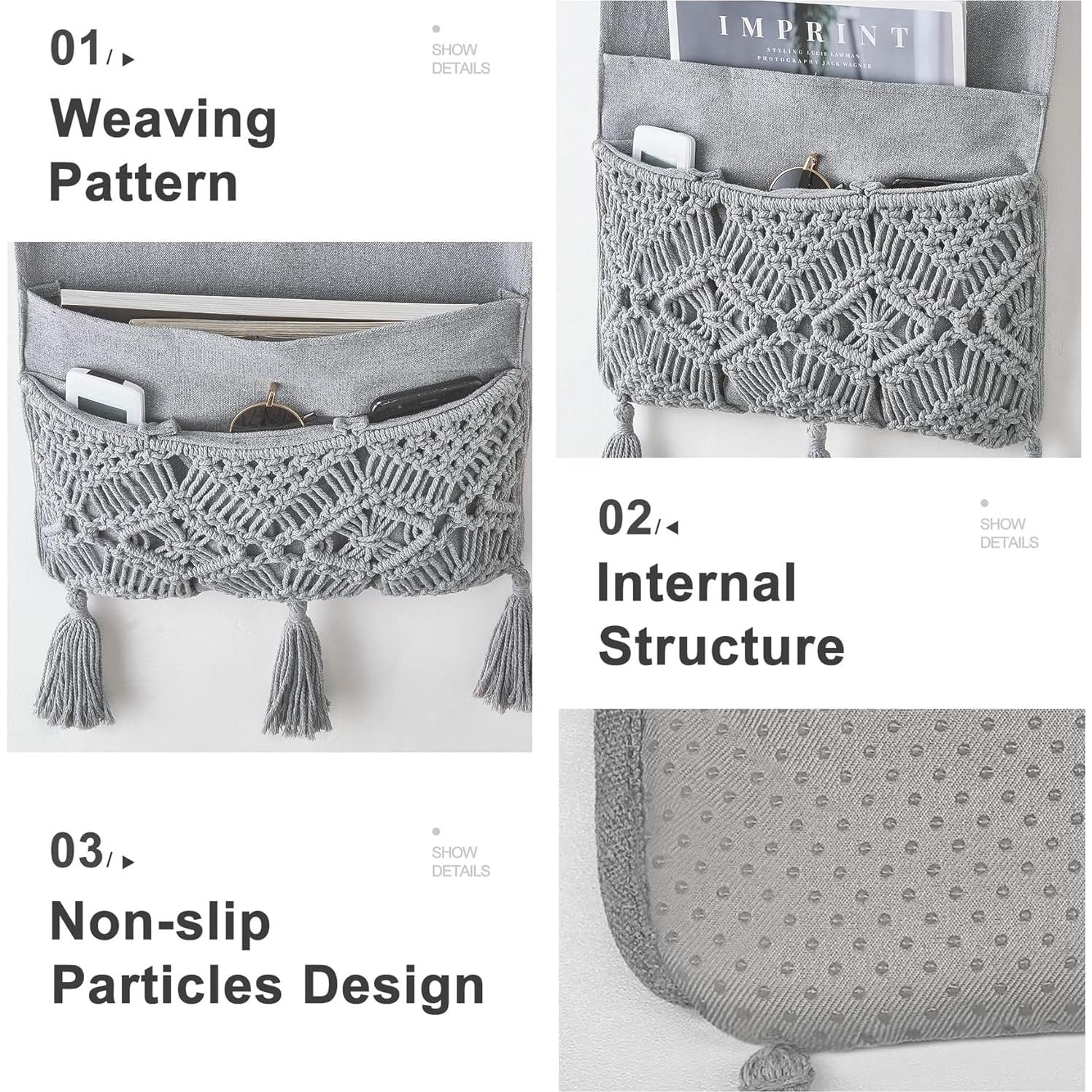 Organizador de Brazo de Sofá Mkono de Macramé Gris 90x34cm