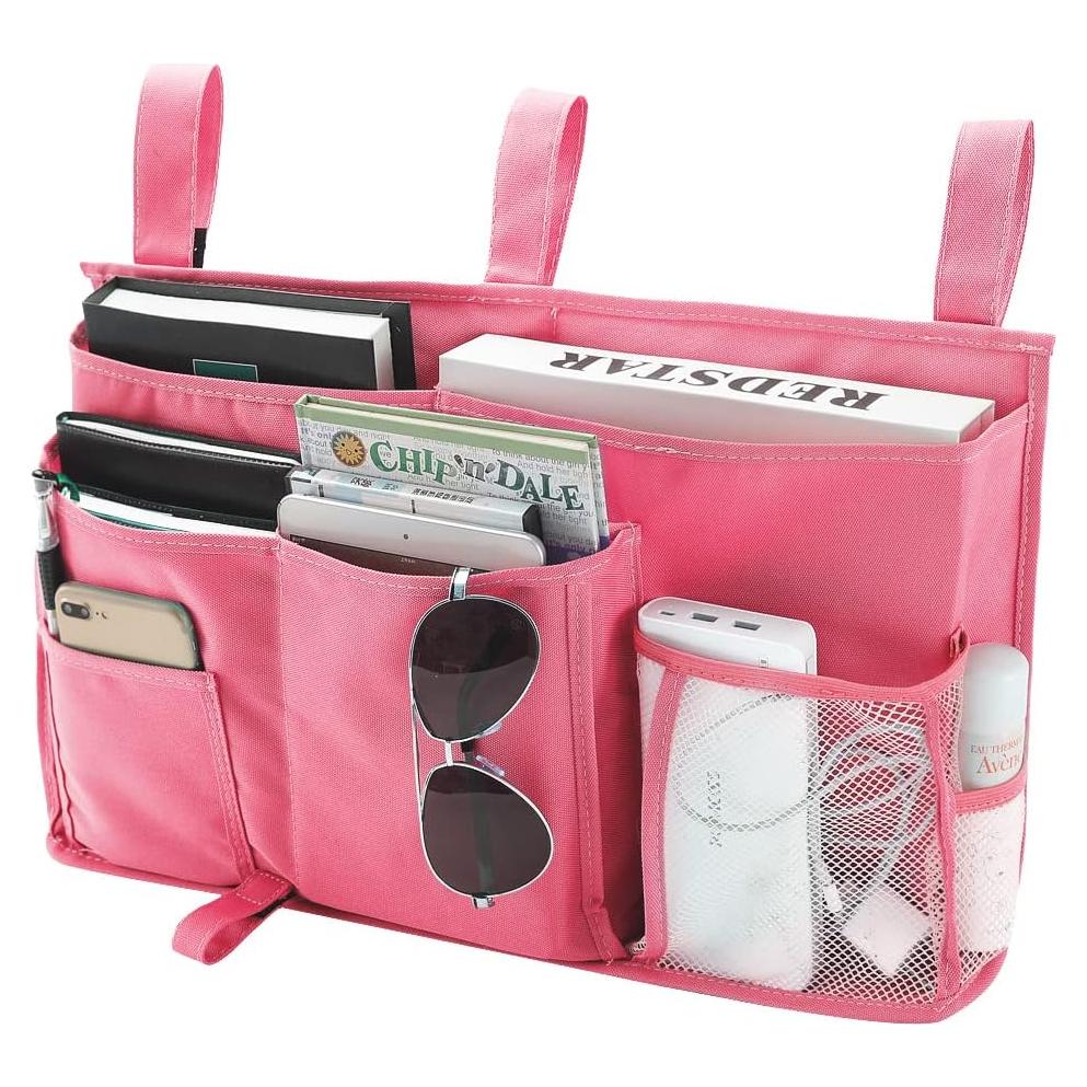 Organizador de Cama Bseash Rosa, Caddy Colgante 8 Bolsillos