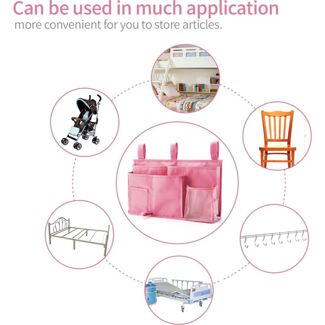 Organizador de Cama Bseash Rosa, Caddy Colgante 8 Bolsillos