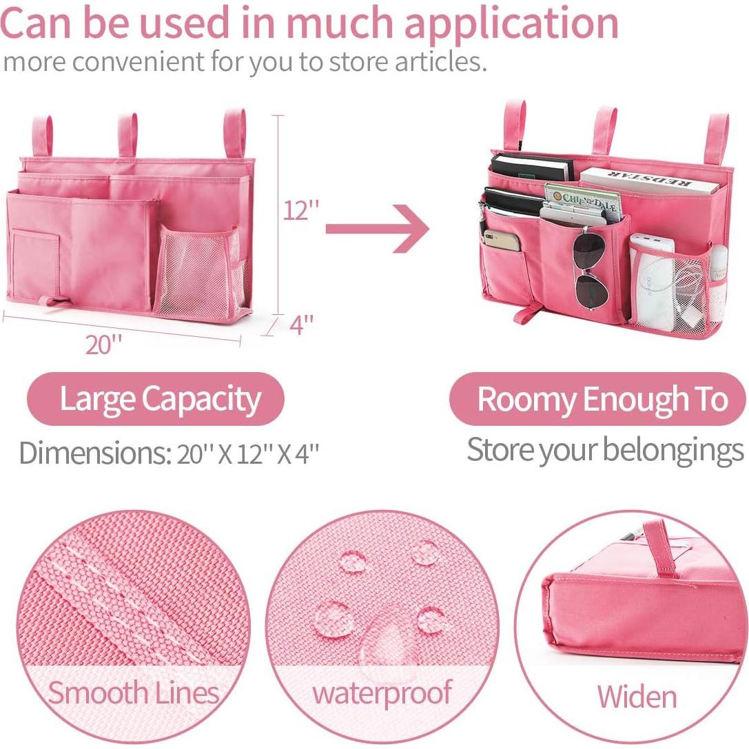 Organizador de Cama Bseash Rosa, Caddy Colgante 8 Bolsillos