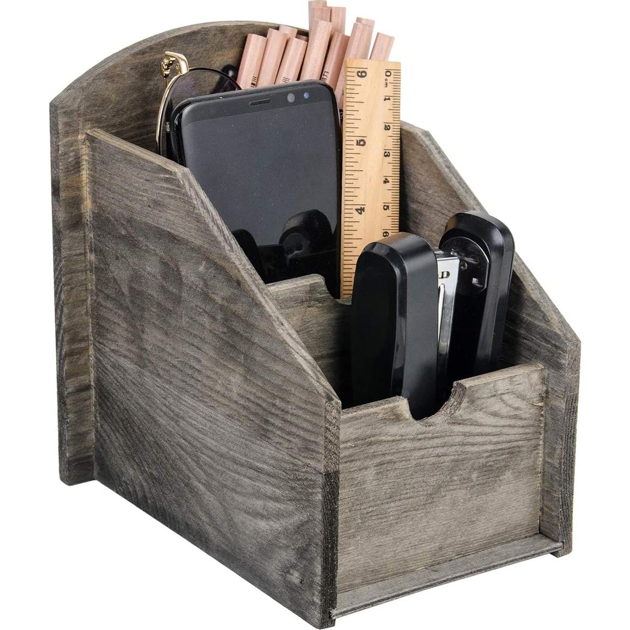 Organizador de Control Remoto VERGOODR de Madera 3 Compartimentos