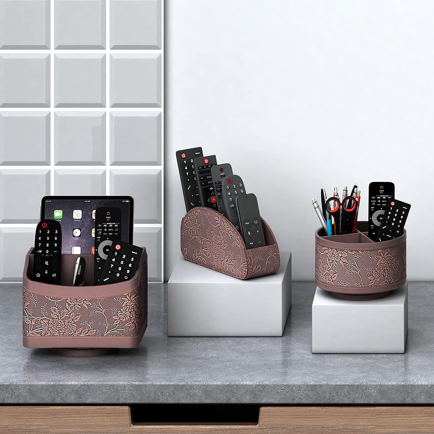 Soporte Organizador de Control Remoto Thipoten - Cuero Sintético Marrón Retro