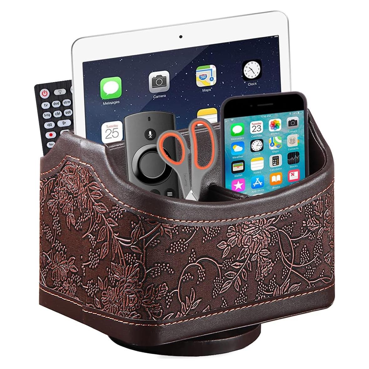 Organizador de Control Remoto Arniche 360° Cuero Sintético Marrón