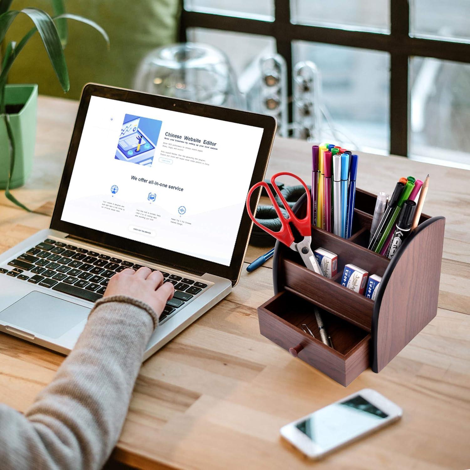 Organizador de Escritorio Siveit de Madera Multifuncional 16.4x13.7cm