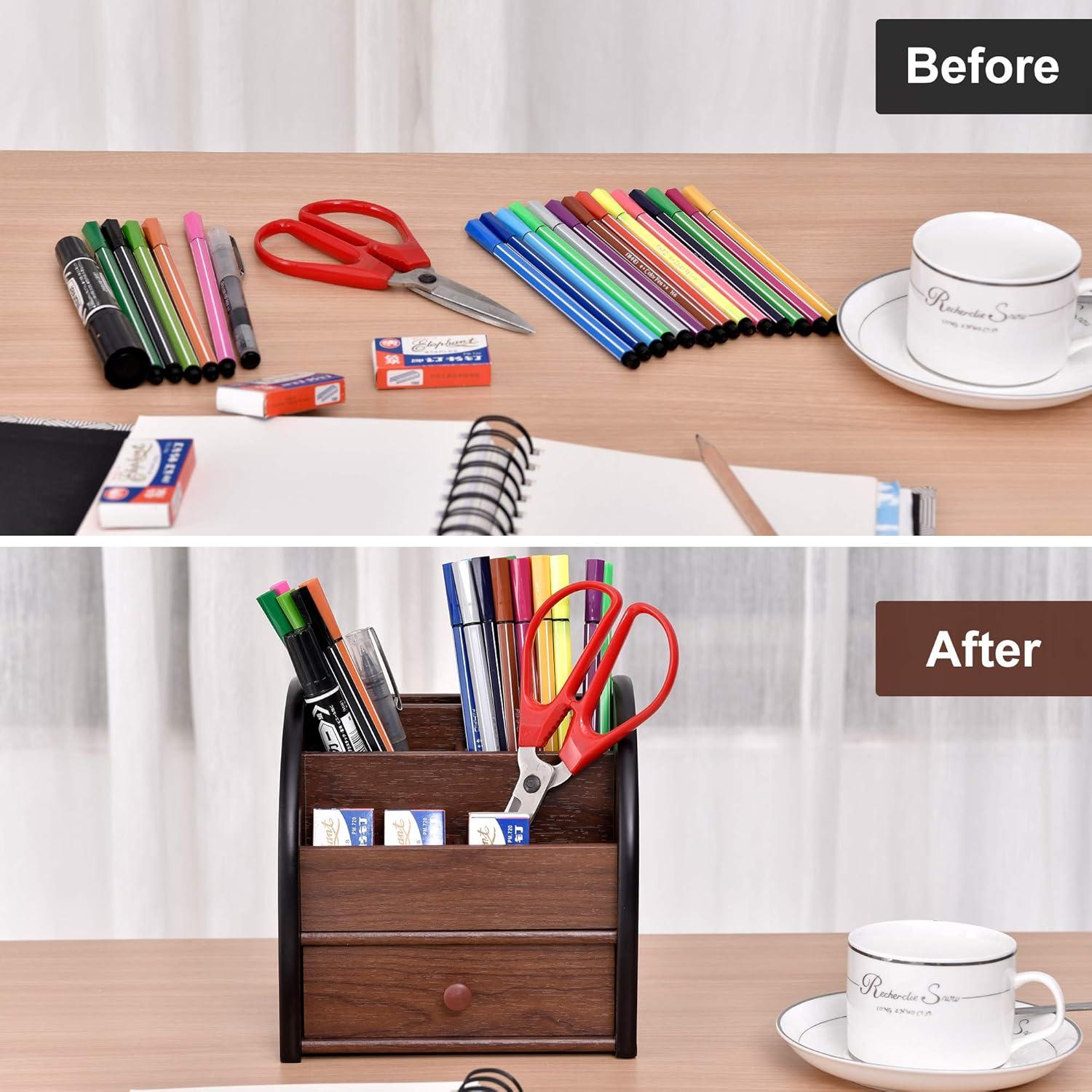 Organizador de Escritorio Siveit de Madera Multifuncional 16.4x13.7cm