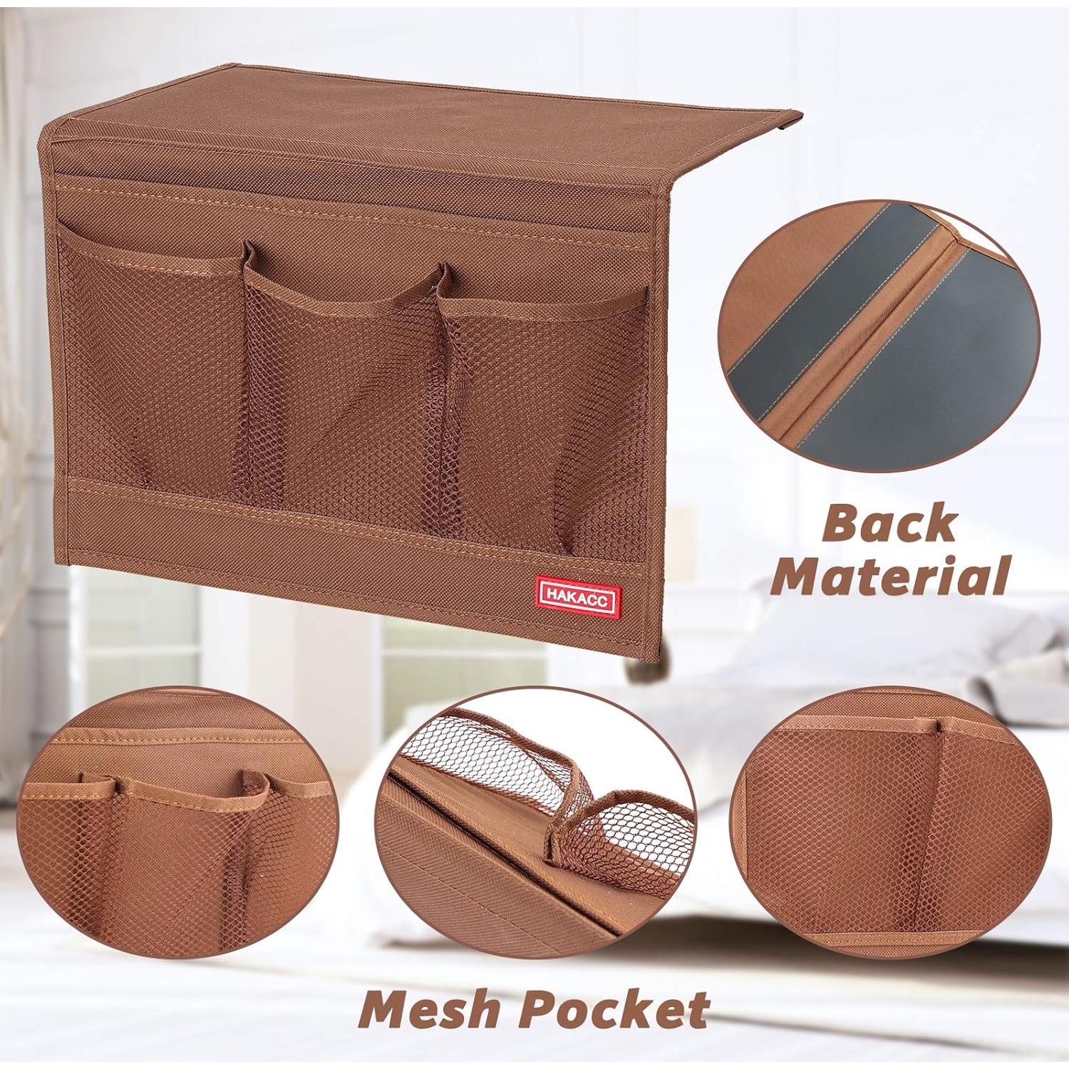 Organizador de Cama HAKACC Marrón con 4 Bolsillos Antideslizante