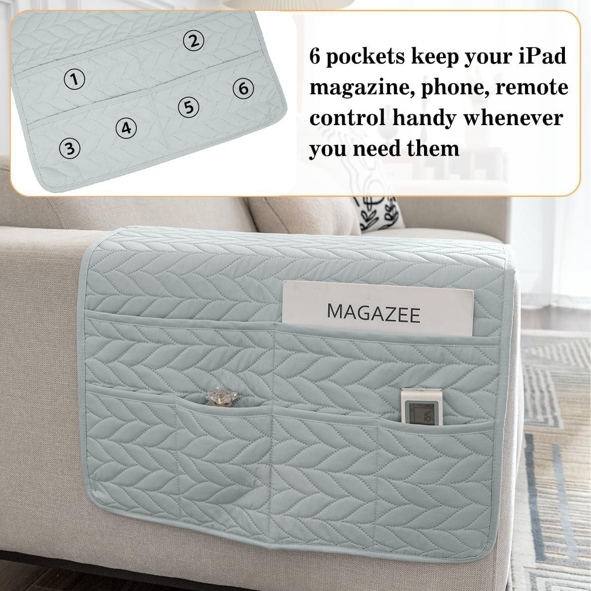 Organizador de Reposabrazos Sofá HADEEONG Gris Claro 6 Bolsillos