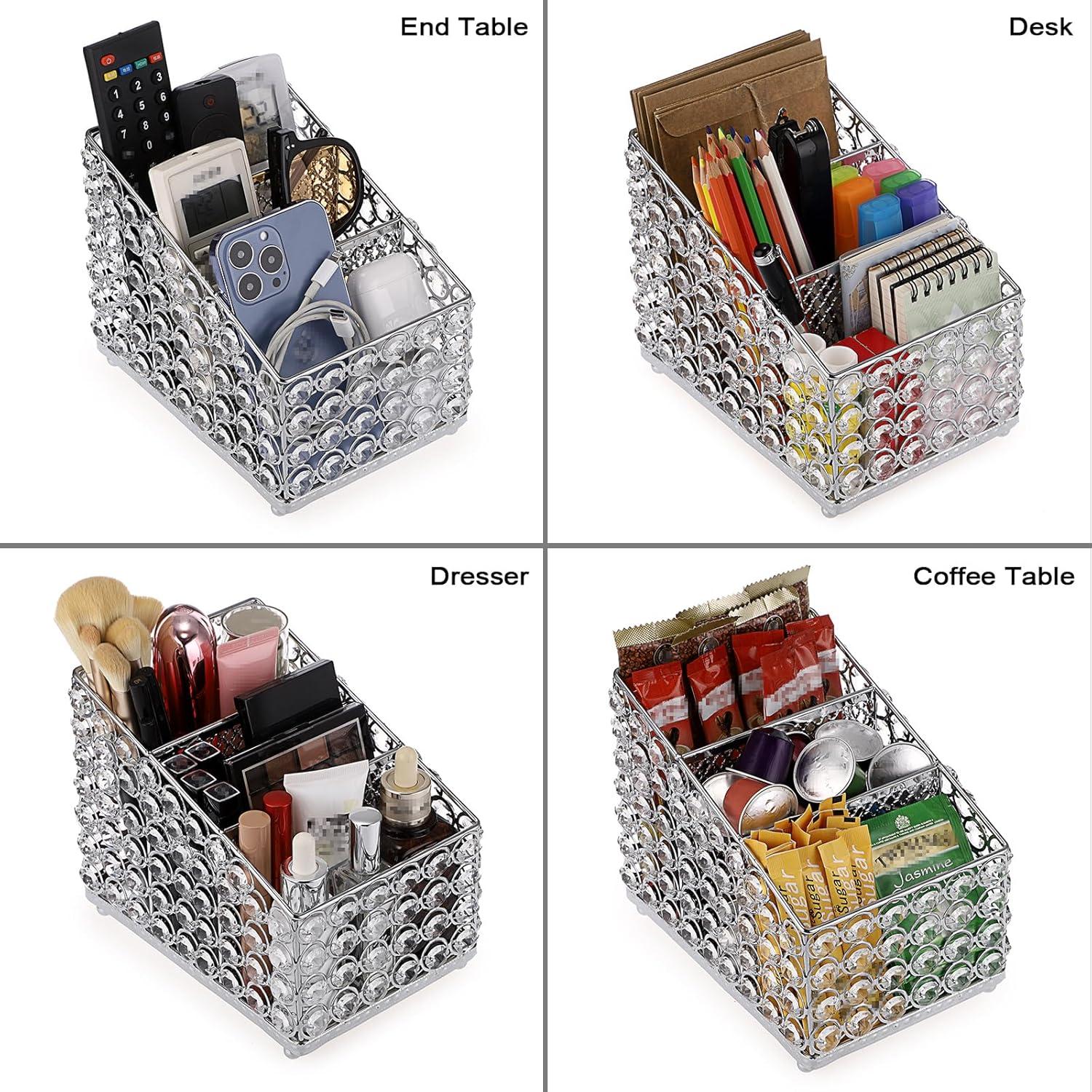 Soporte de Control Remoto Sumnacon de Cristal Plateado con 3 Compartimentos