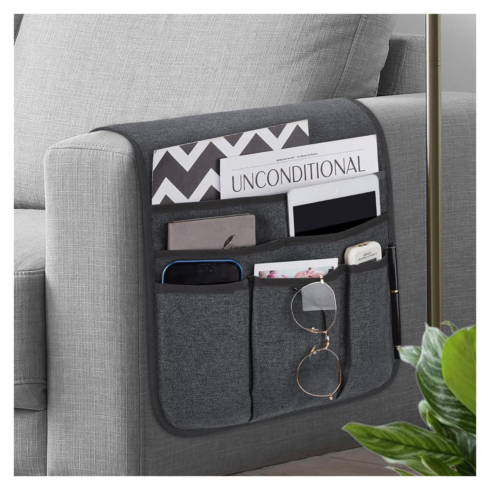 Soporte Organizador de Control Remoto Teniux Gris Oscuro 5 Bolsillos