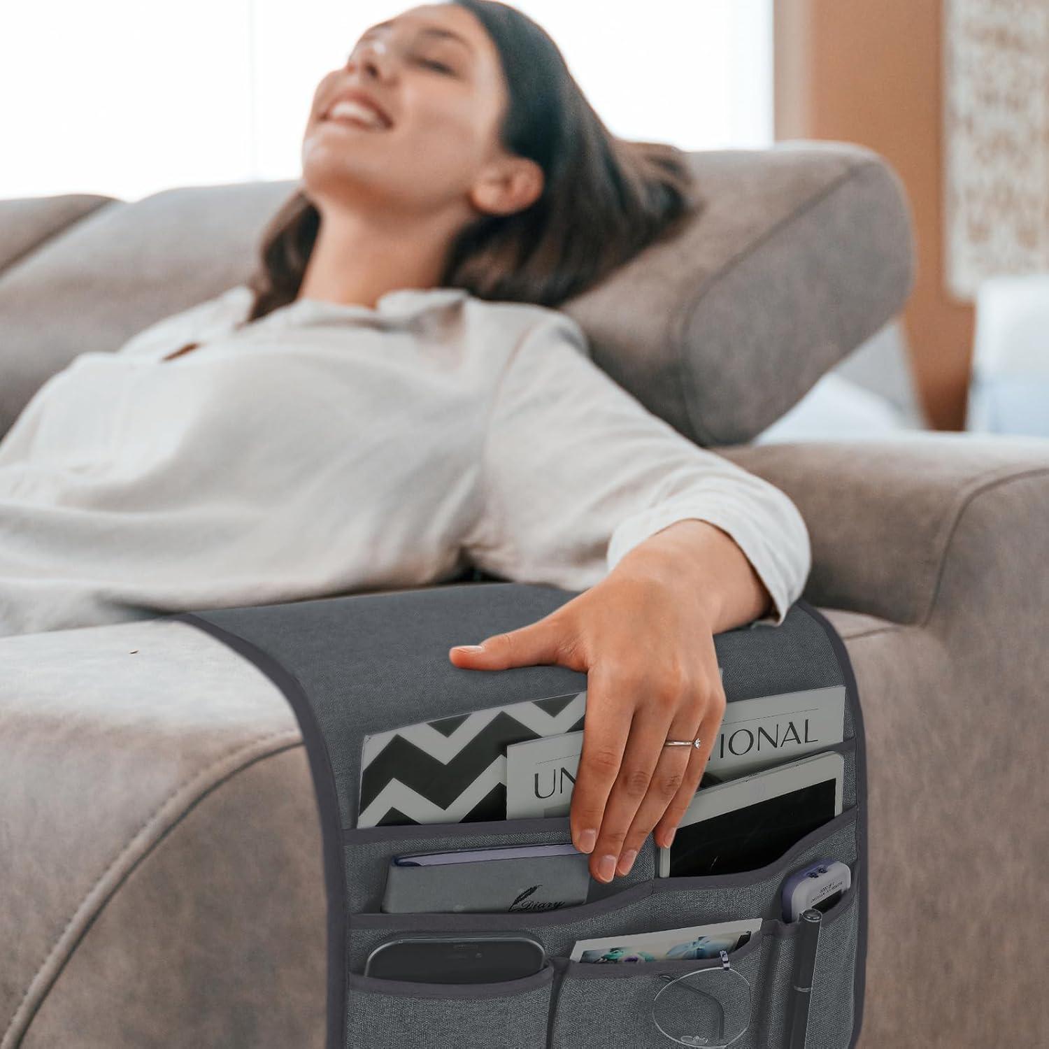 Soporte Organizador de Control Remoto Teniux Gris Oscuro 5 Bolsillos