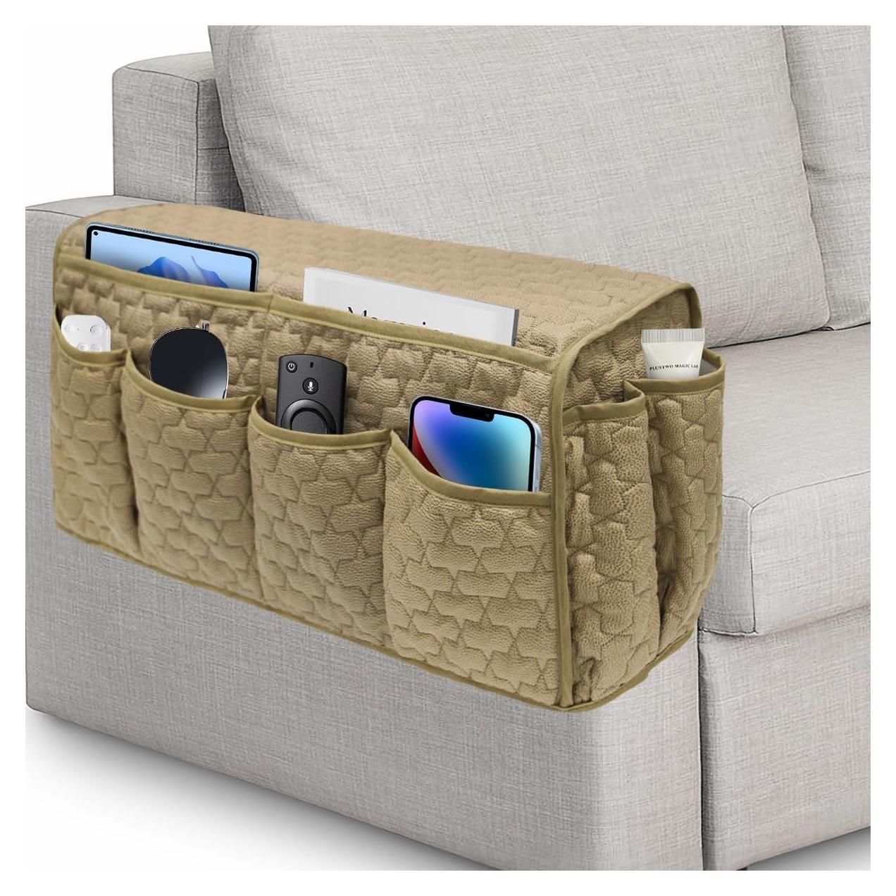 Organizador de Reposabrazos HADEEONG Caqui Antideslizante 14 Bolsillos