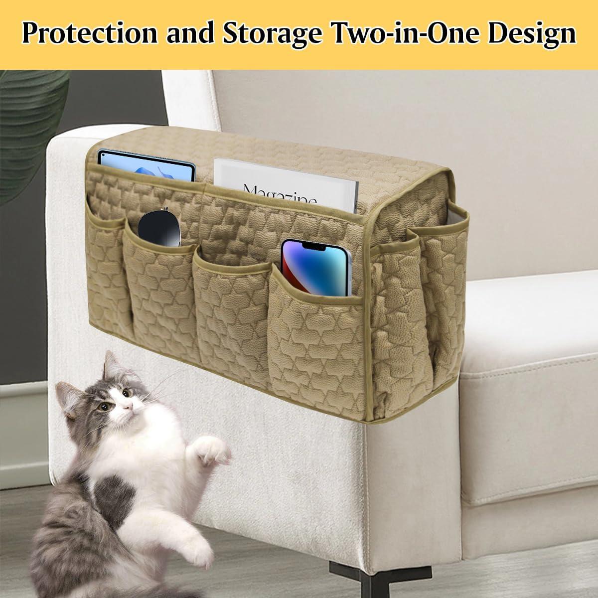 Organizador de Reposabrazos HADEEONG Caqui Antideslizante 14 Bolsillos