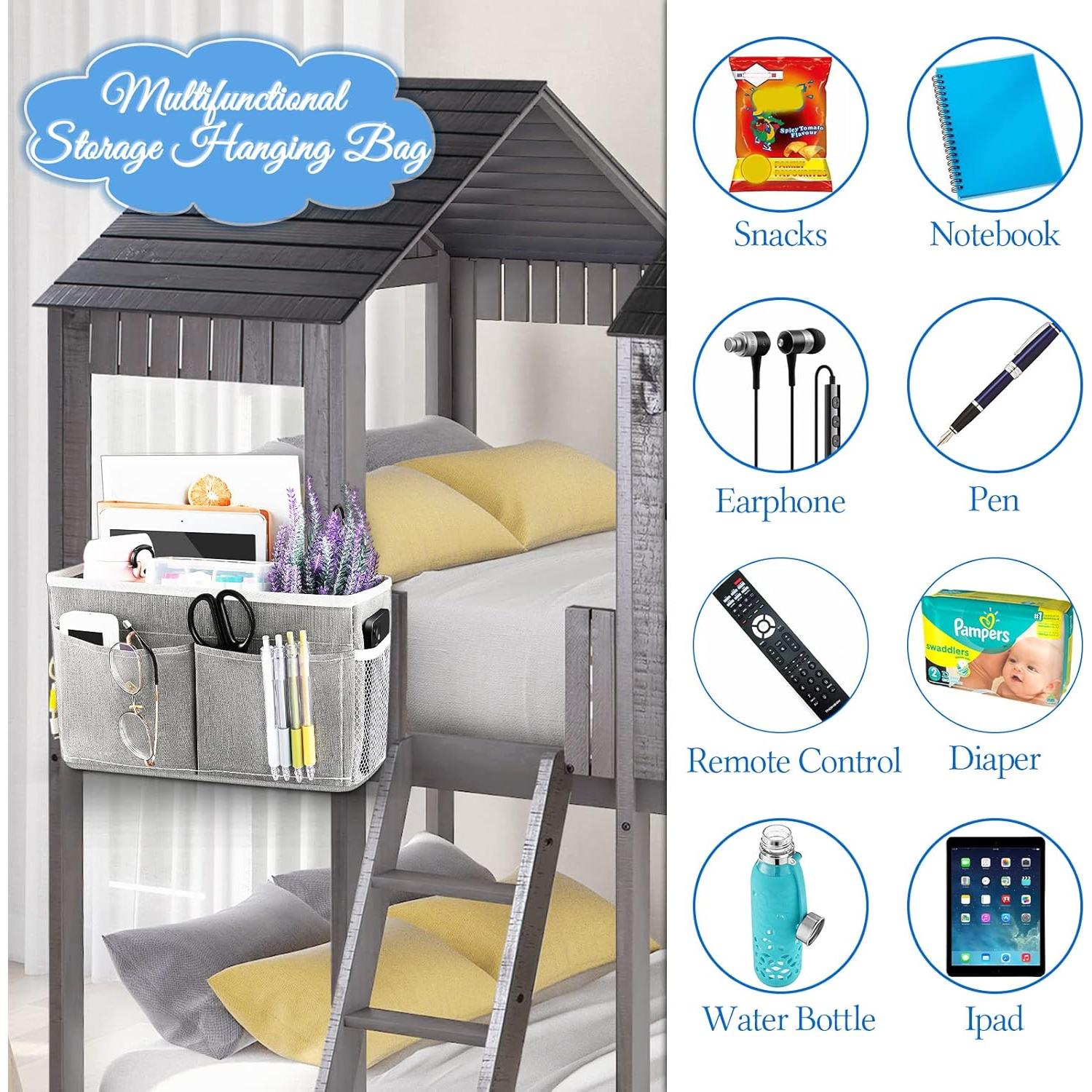 Cesta de Almacenamiento Colgante Retyion para Lado de Cama Gris