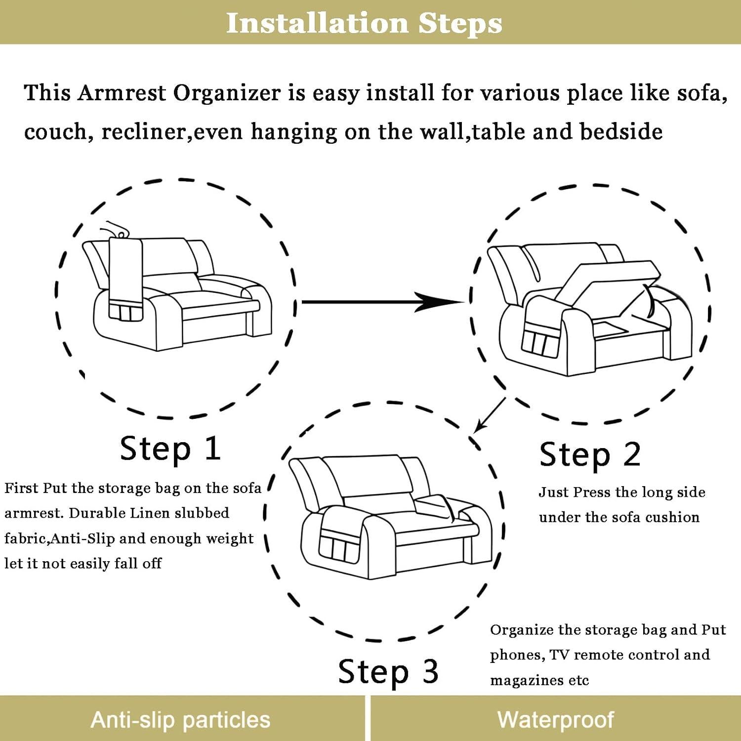 Organizador de Reposabrazos QingLemon 33cm Negro 5 Bolsillos