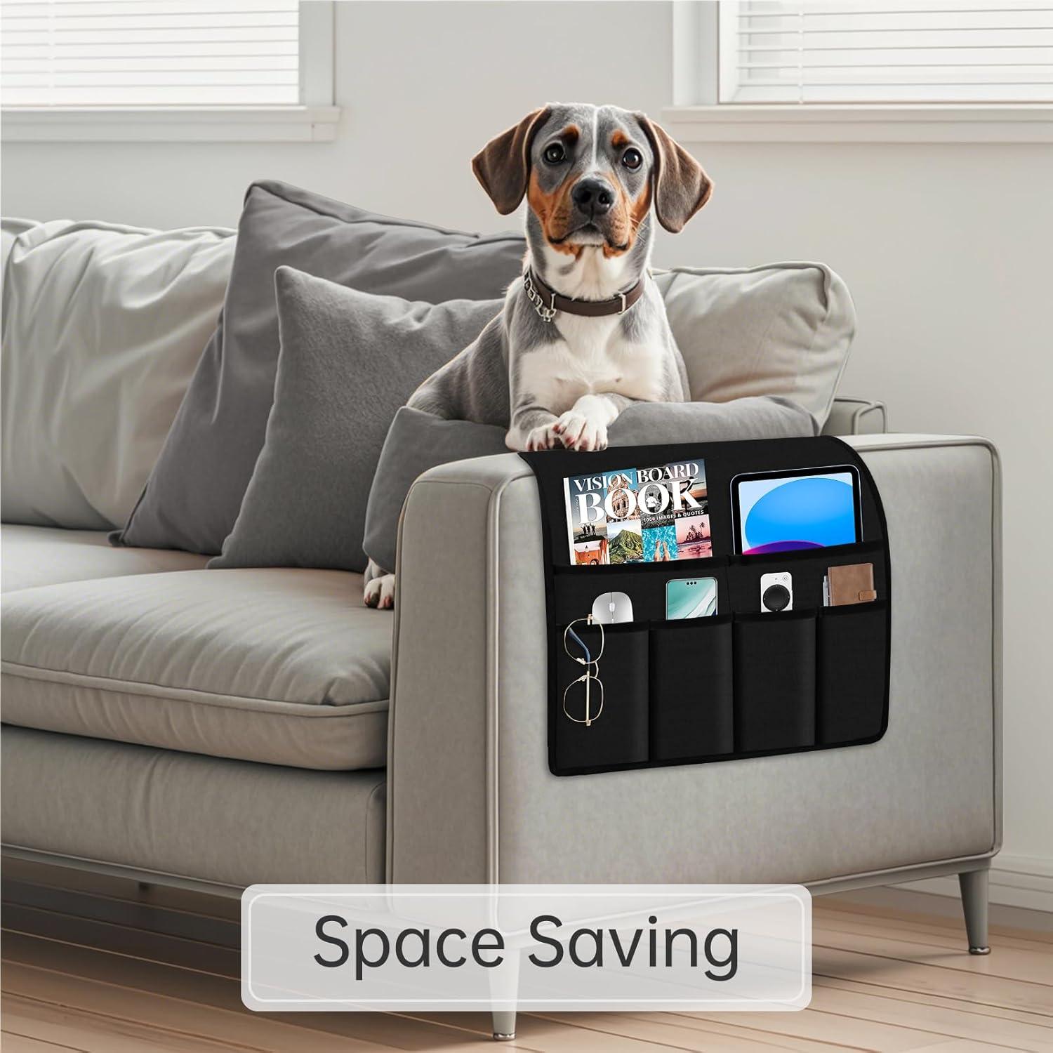 Caddy de Lino Guken Negro para Sillón con 6 Bolsillos