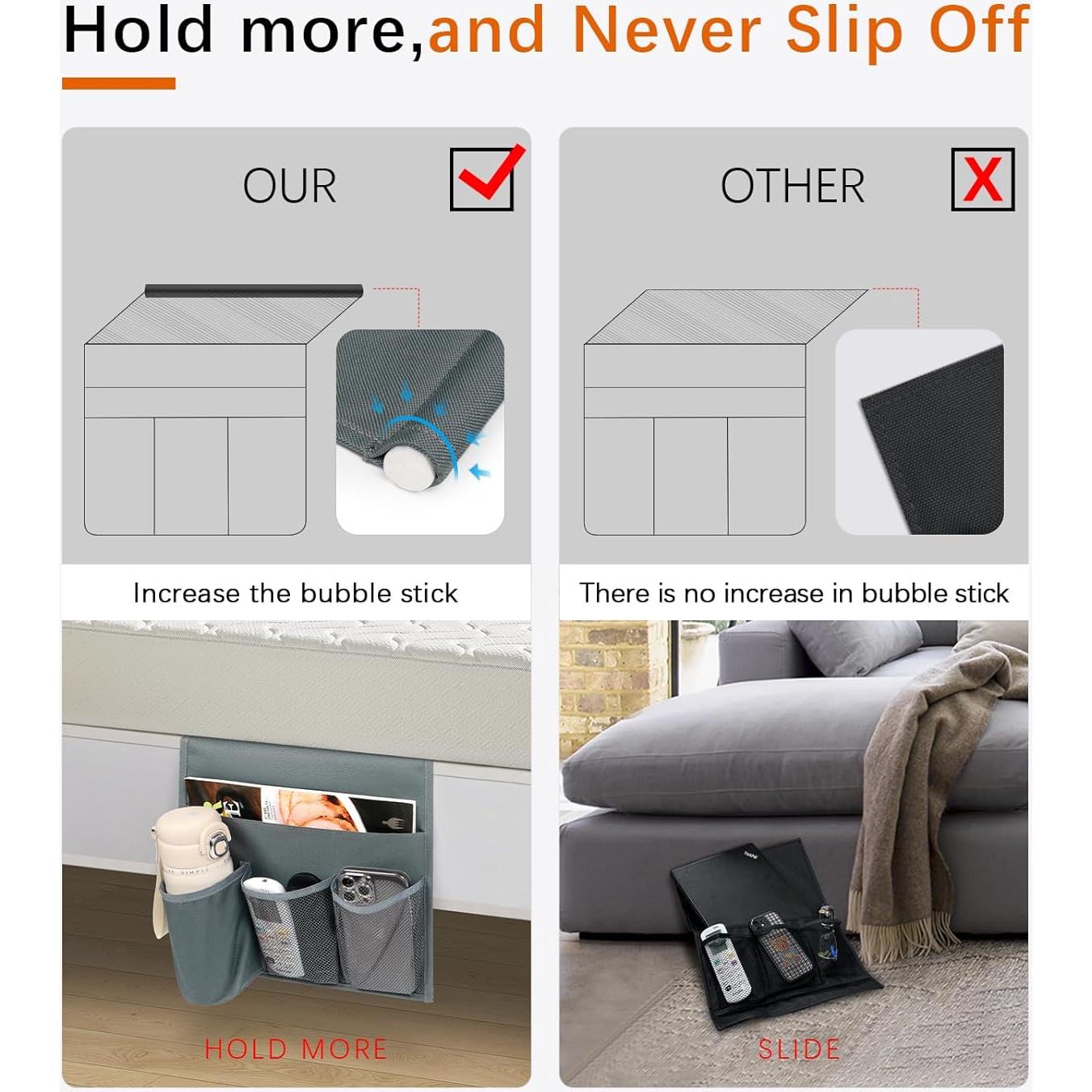 Caddy Lateral de Cama WOMACO Mediano Gris con Soporte