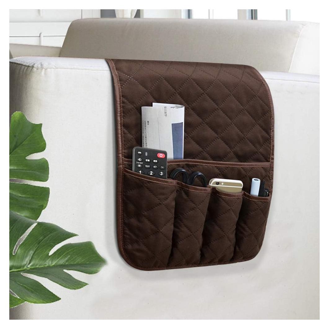 Sofa Armrest Organizer Non-Slip Arm Chair Bedside Caddy Storage Organizer for Recliner Couch with 5 Pockets for Cell Phone TV Remote Control Magazines(Coffee)