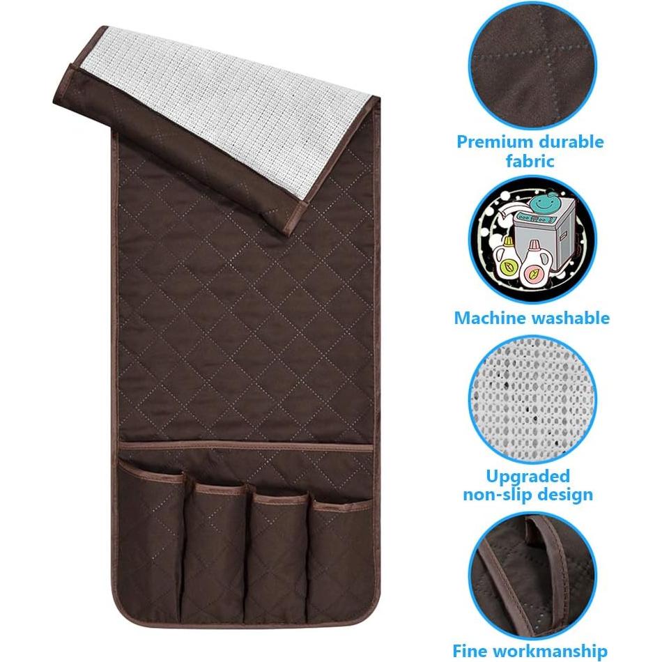 Sofa Armrest Organizer Non-Slip Arm Chair Bedside Caddy Storage Organizer for Recliner Couch with 5 Pockets for Cell Phone TV Remote Control Magazines(Coffee)