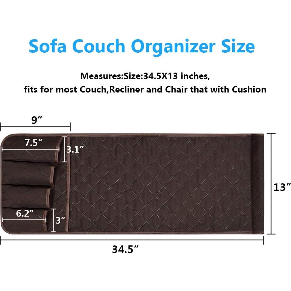 Sofa Armrest Organizer Non-Slip Arm Chair Bedside Caddy Storage Organizer for Recliner Couch with 5 Pockets for Cell Phone TV Remote Control Magazines(Coffee)