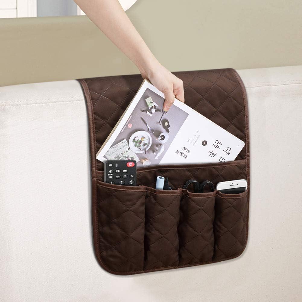 Sofa Armrest Organizer Non-Slip Arm Chair Bedside Caddy Storage Organizer for Recliner Couch with 5 Pockets for Cell Phone TV Remote Control Magazines(Coffee)