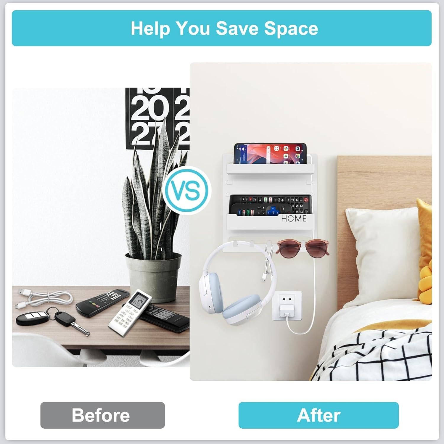 Organizador de Pared MASHDE Blanco para Control Remoto y Teléfono