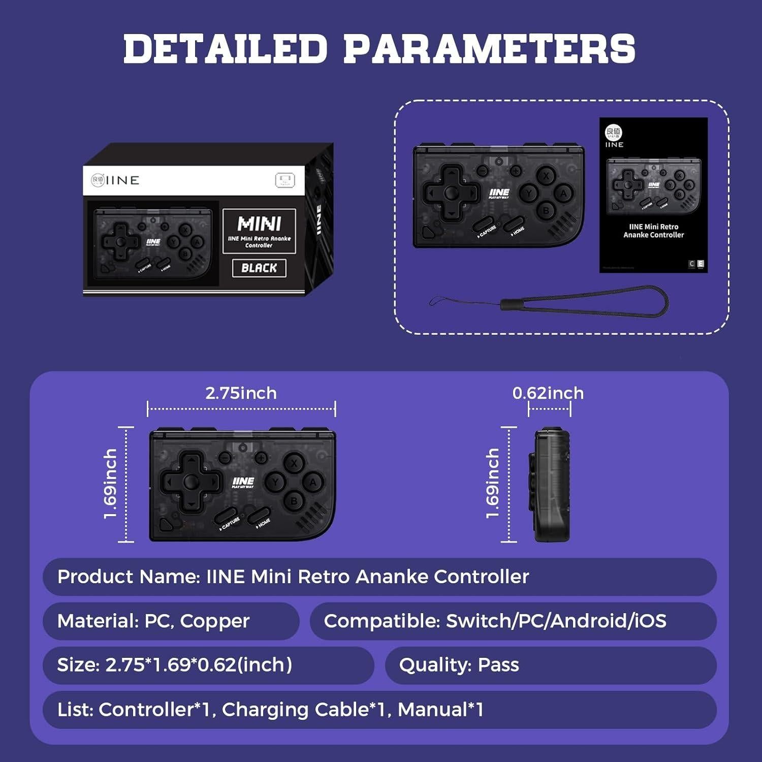 Controlador Inalámbrico Mini IINE Negro para Switch y PC