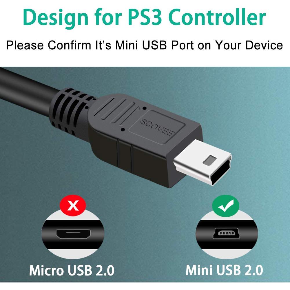 Cable de carga PS3 SCOVEE 2x10 pies Mini USB para DualShock