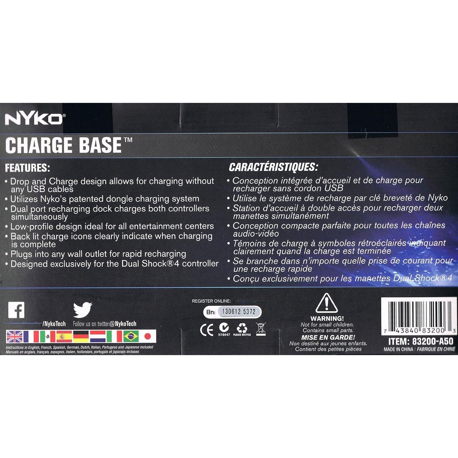 Base de Carga Nyko para PS4 - Doble Puerto y Adaptadores USB