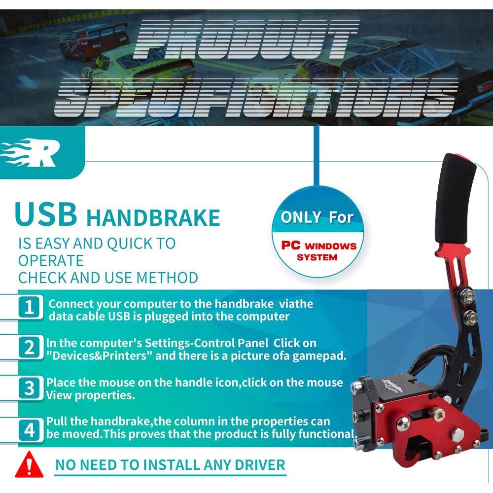 Freno de Mano USB CNRAQR Rojo para Simulador de Carreras PC