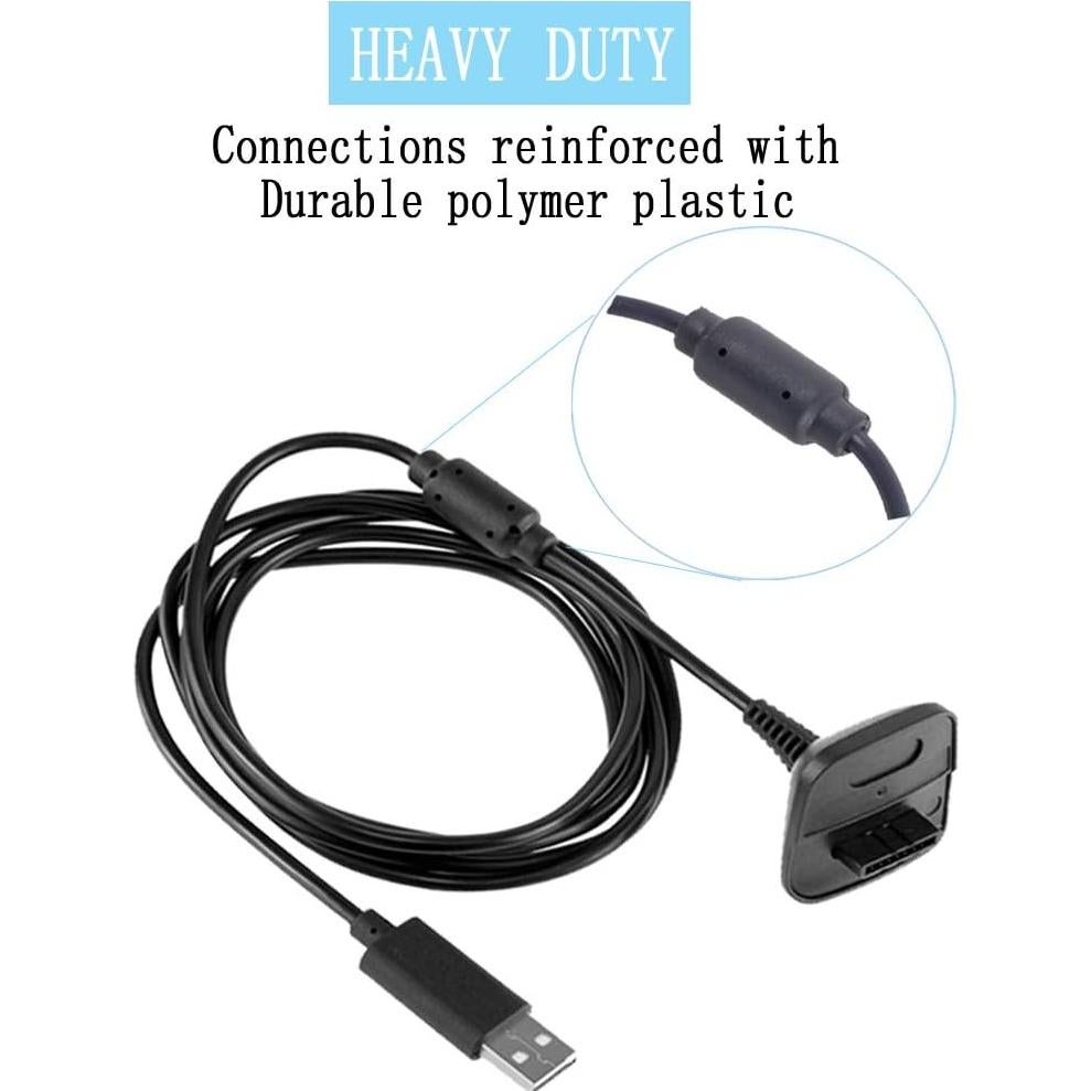 Reiso 2 Cables de Carga USB para Controlador Xbox 360 Negro