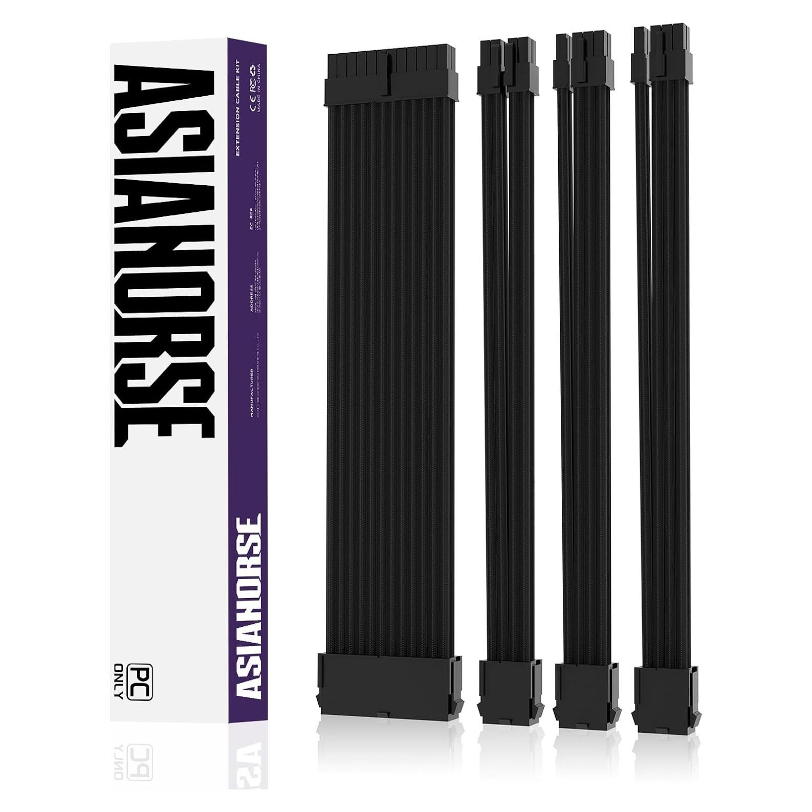 Extensión de Cable PSU 30cm AsiaHorse 18AWG Trenzado Negro