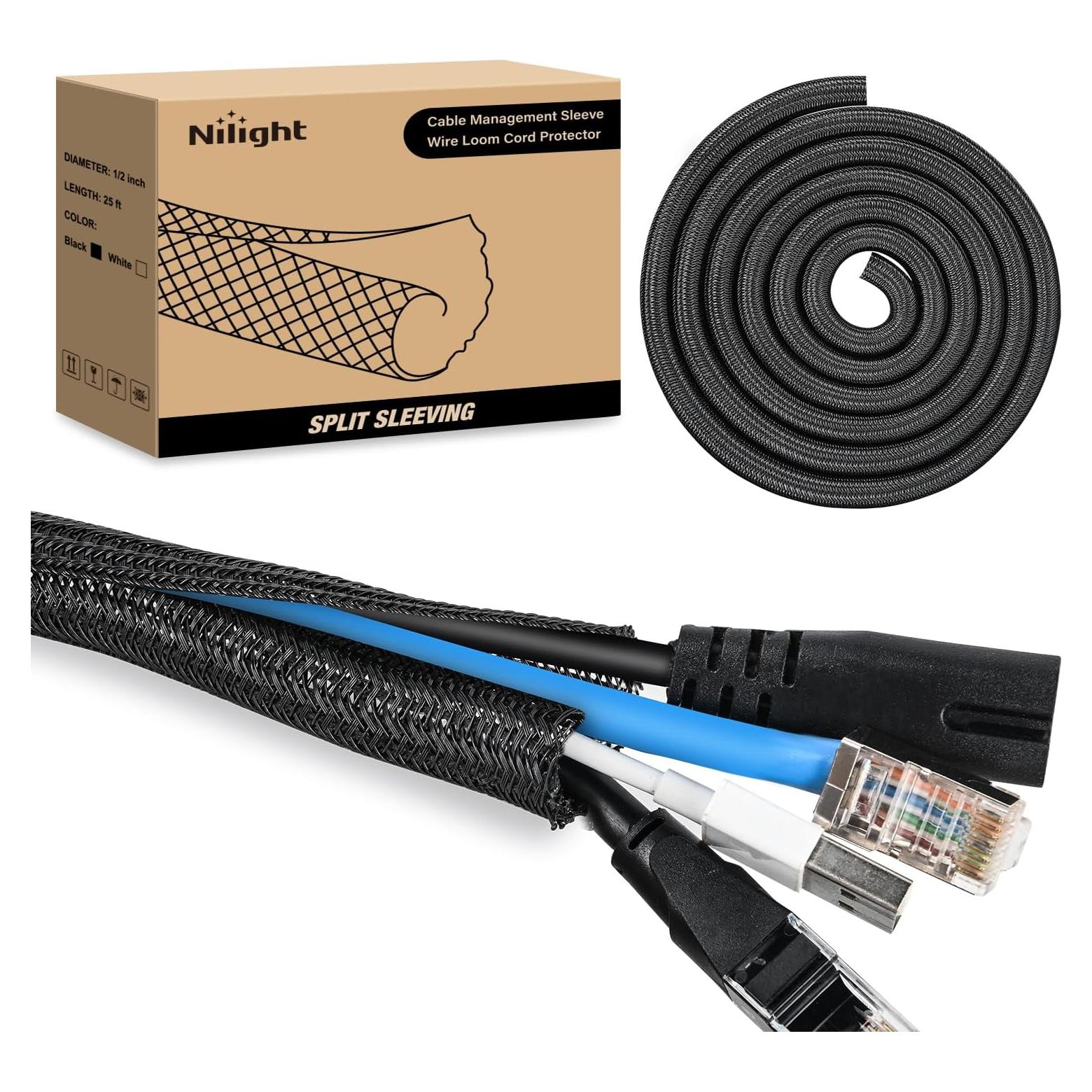 Manga de Cable Nilight 7.62m x 1.27cm Negra Autoadhesiva