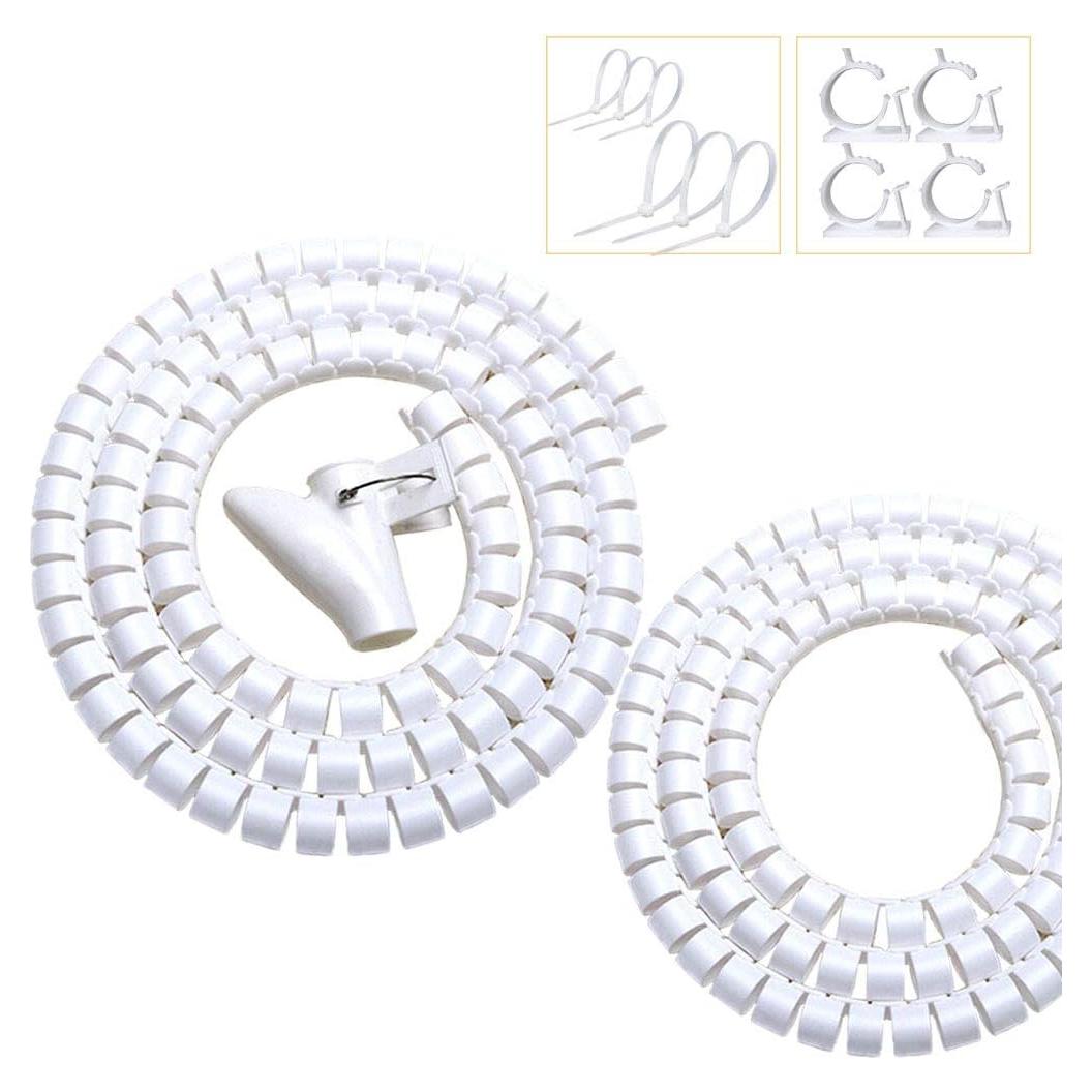 Manga de Gestión de Cables VIWIEU Blanca 1.1" y 0.87" con Clips