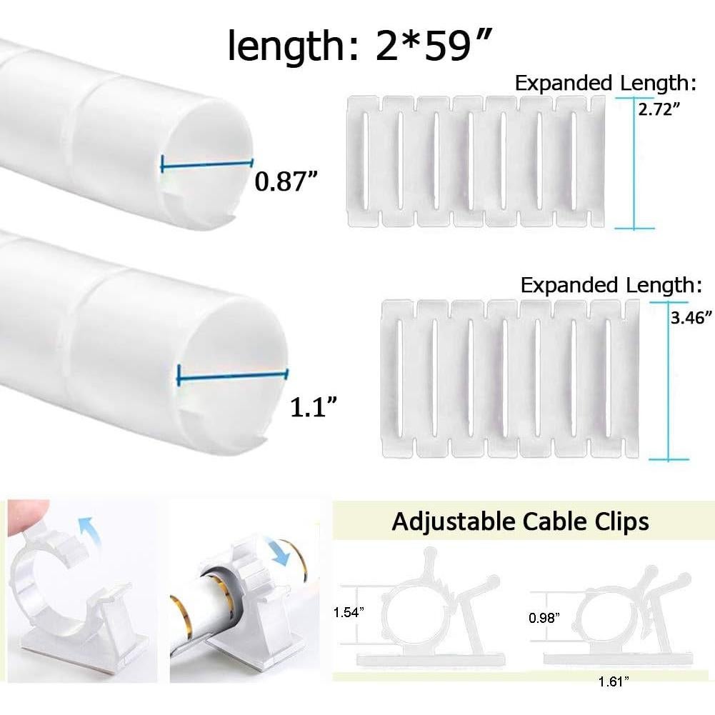 Manga de Gestión de Cables VIWIEU Blanca 1.1" y 0.87" con Clips
