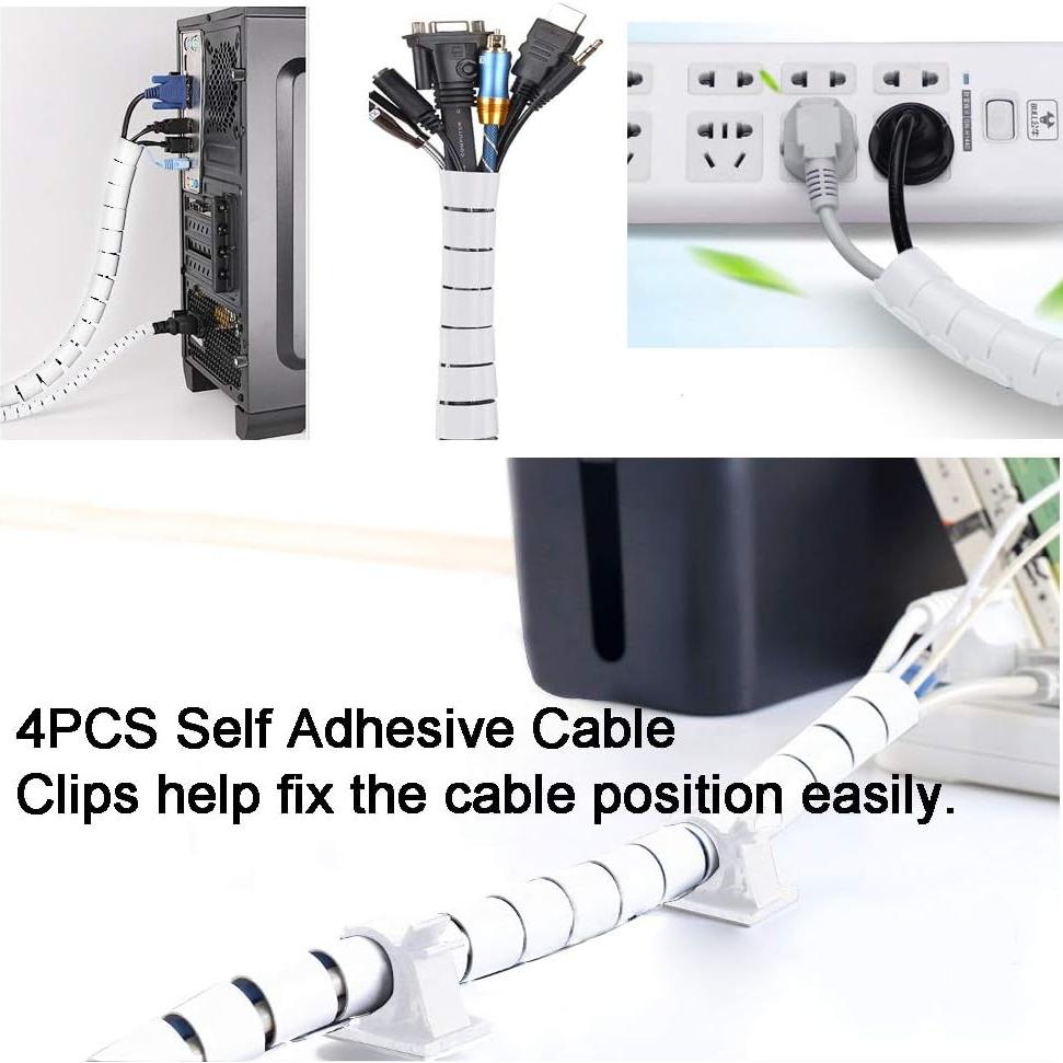 Manga de Gestión de Cables VIWIEU Blanca 1.1" y 0.87" con Clips