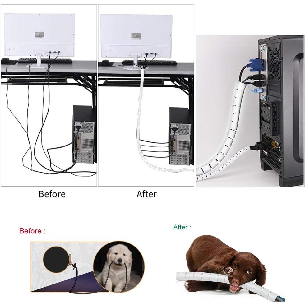 Manga de Gestión de Cables VIWIEU Blanca 1.1" y 0.87" con Clips