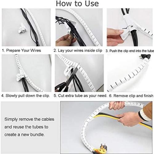 Manga de Gestión de Cables VIWIEU Blanca 1.1" y 0.87" con Clips