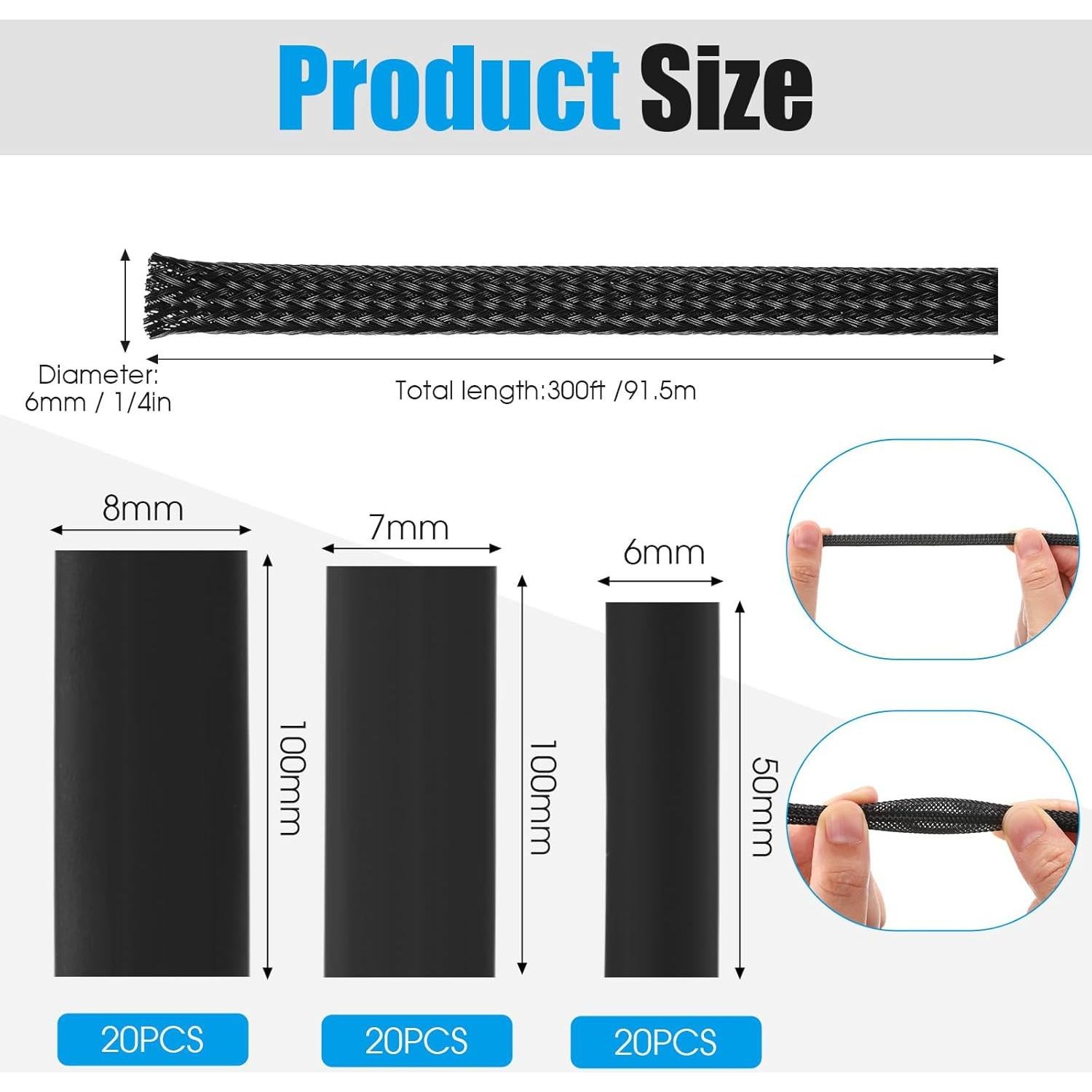 Funda de Cable Trenzada Expandible Pangda 300 pies Negro