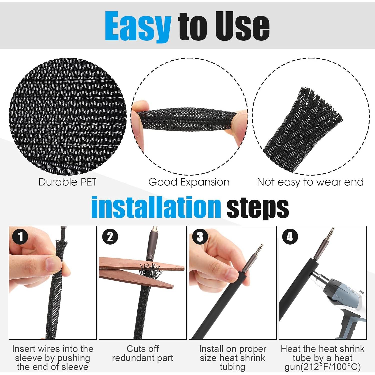 Funda de Cable Trenzada Expandible Pangda 300 pies Negro