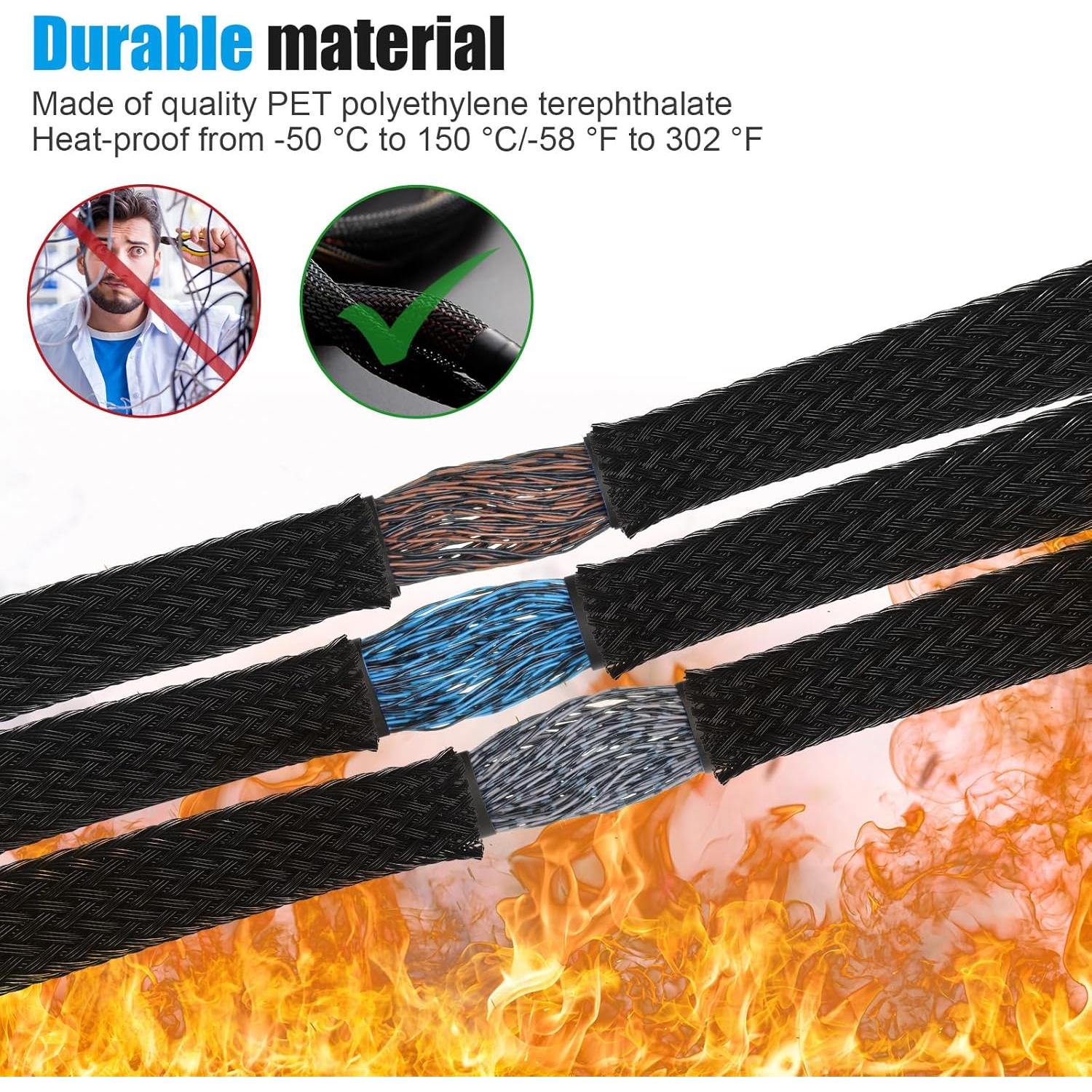 Funda de Cable Trenzada Expandible Pangda 300 pies Negro