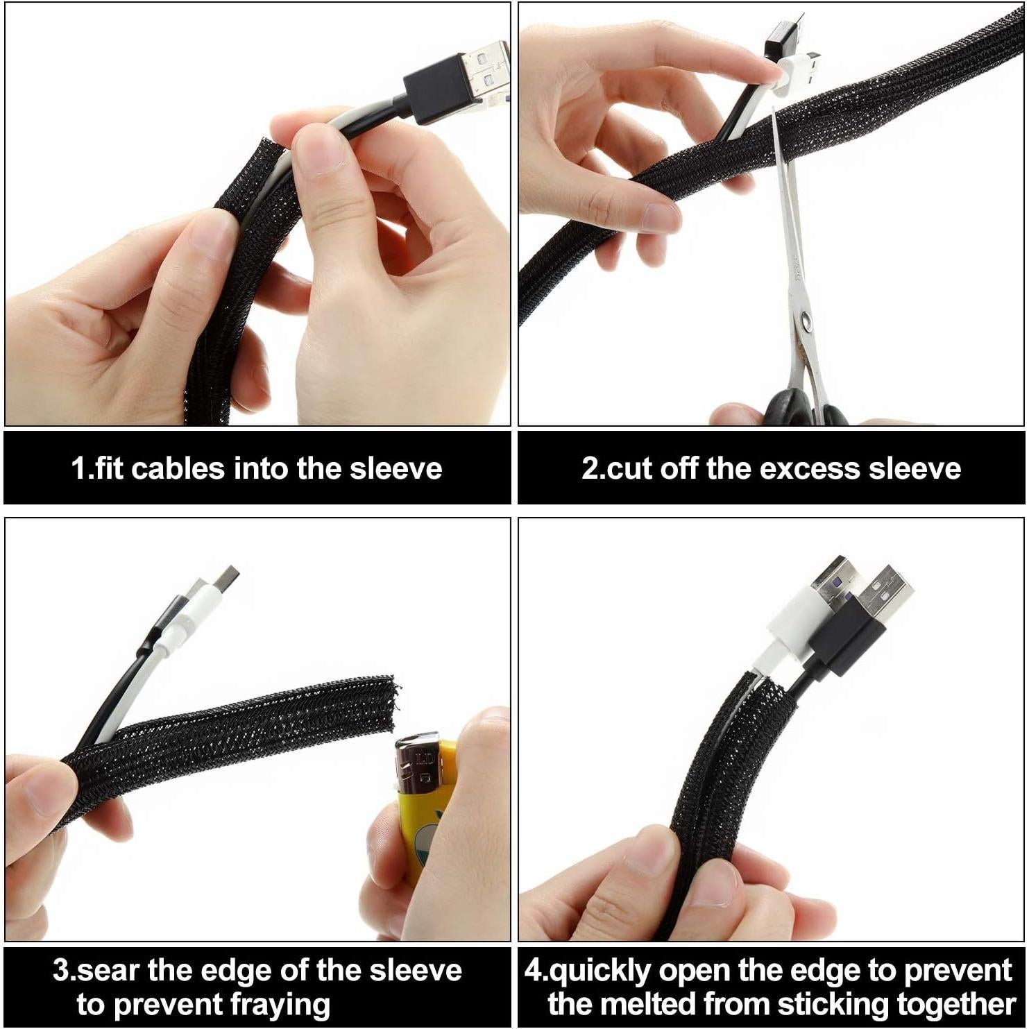 Protector de Cable Manga Dividida Boao 3 Piezas Negro 3m