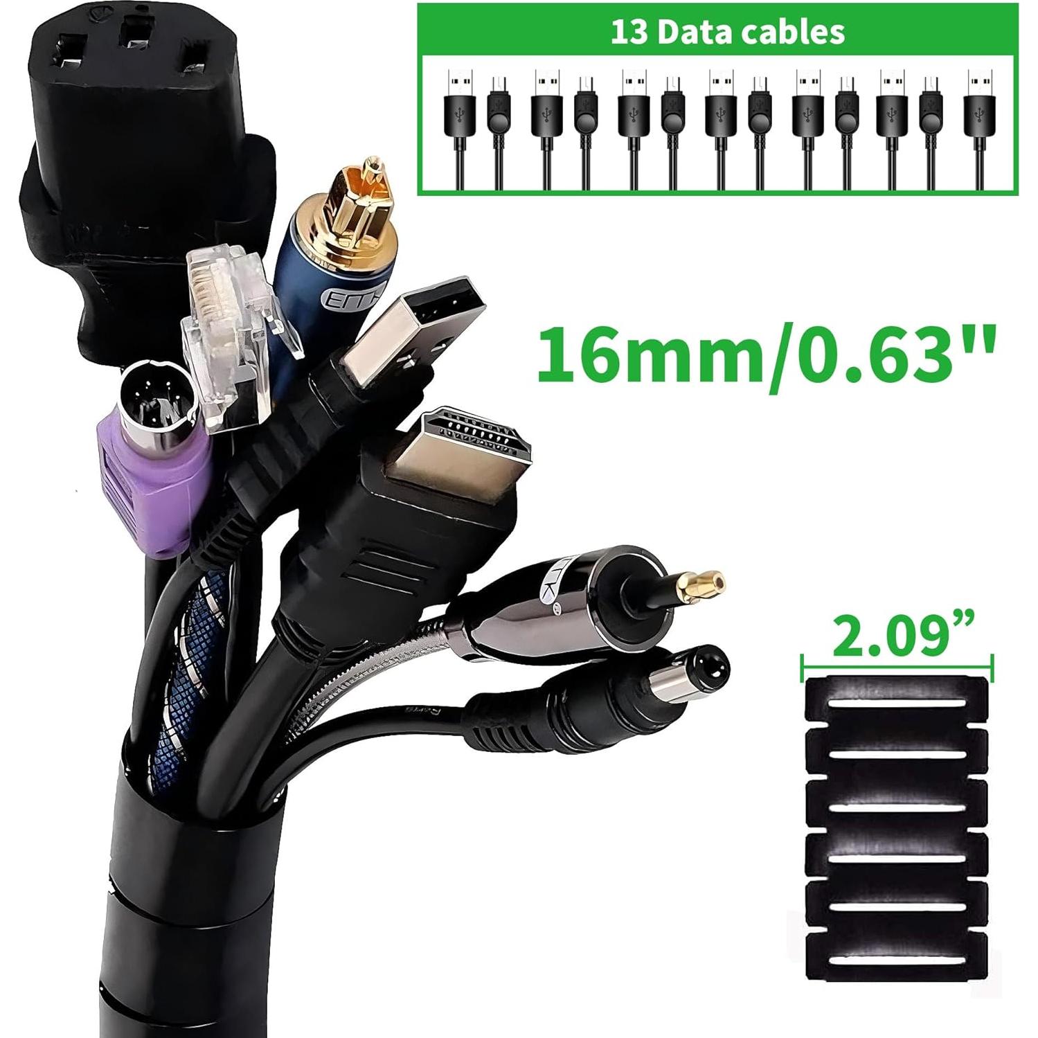 Manga Organizador de Cables 3.05m EZ - Negro, Flexible y Durable