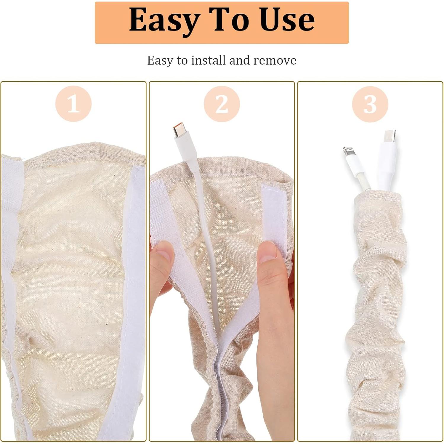 Funda de Cable de Tela Queekay 4 Pcs 1.2m y 1.8m Marrón