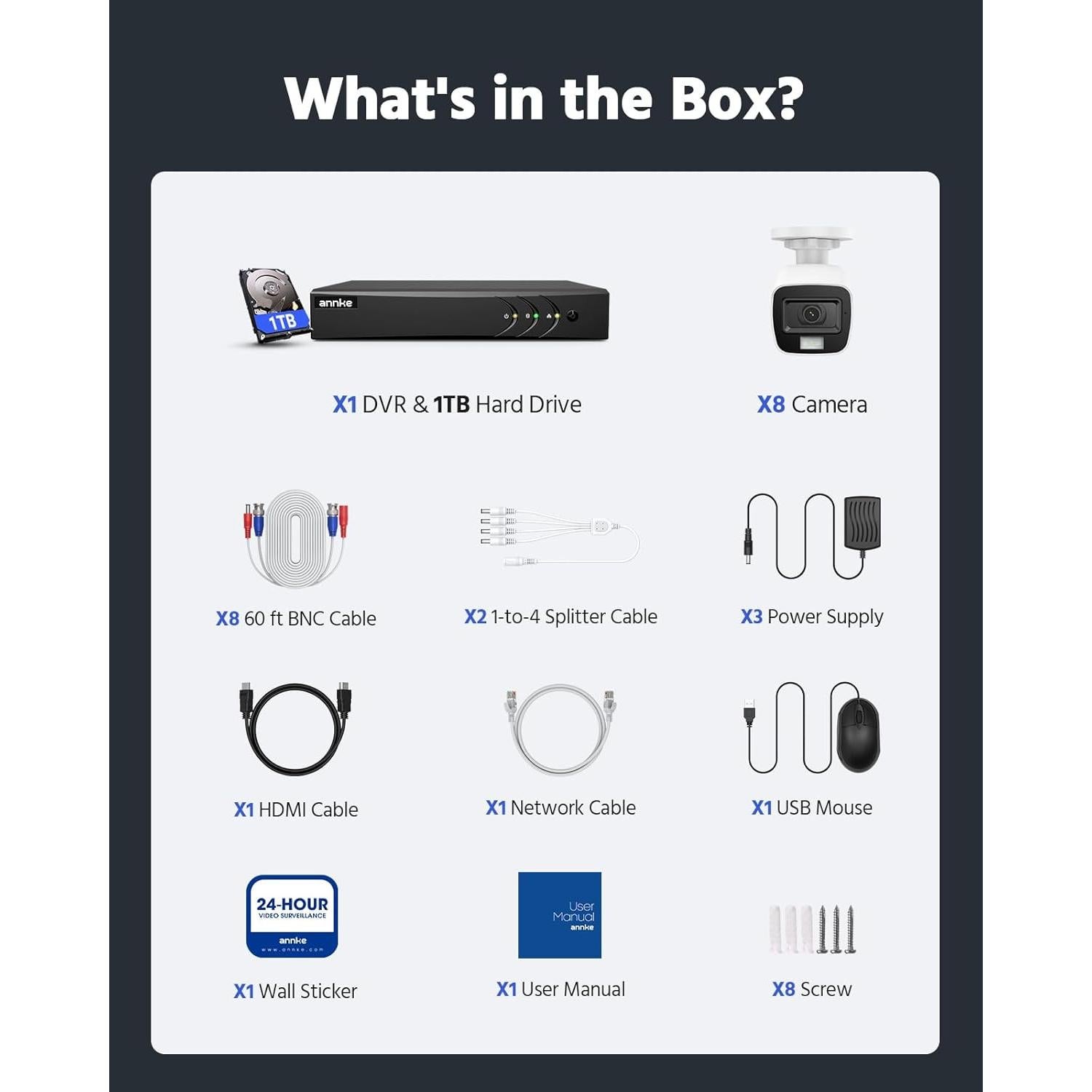 Sistema de Cámara de Seguridad ANNKE 8CH 1080P con DVR 1TB