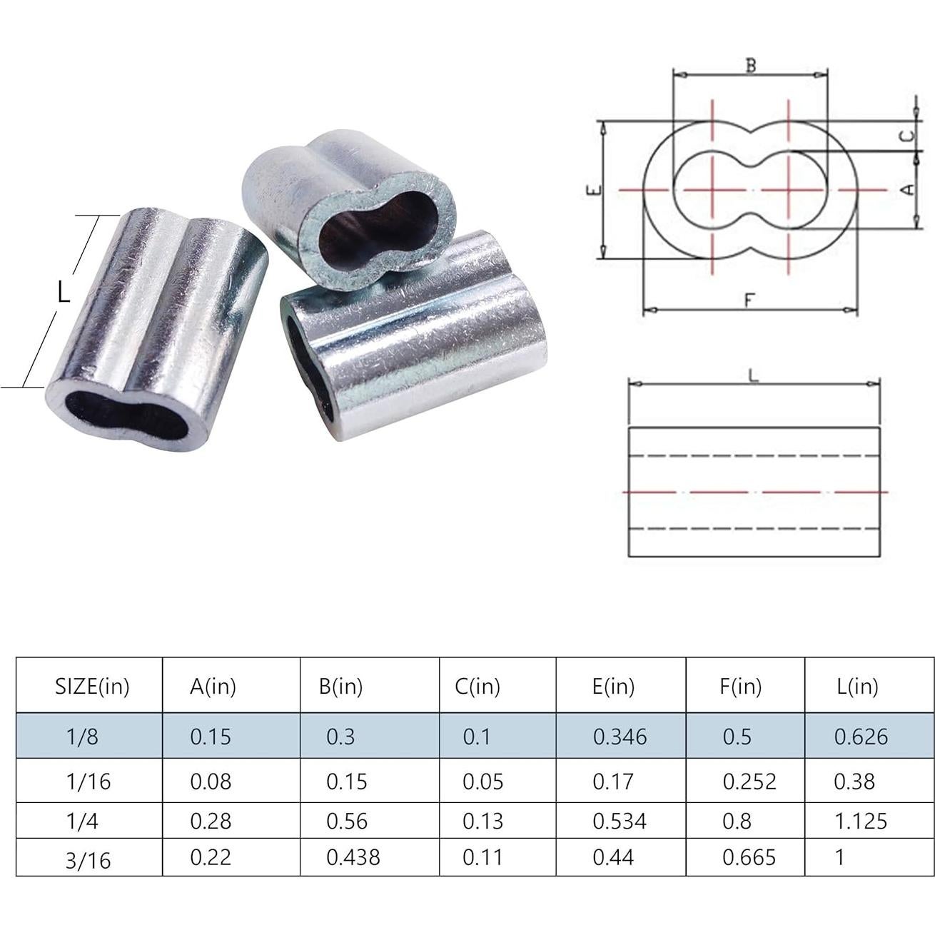 Manga de Crimpado de Aluminio HIGOOD 1/8" para Cable de Acero - 100 Pcs