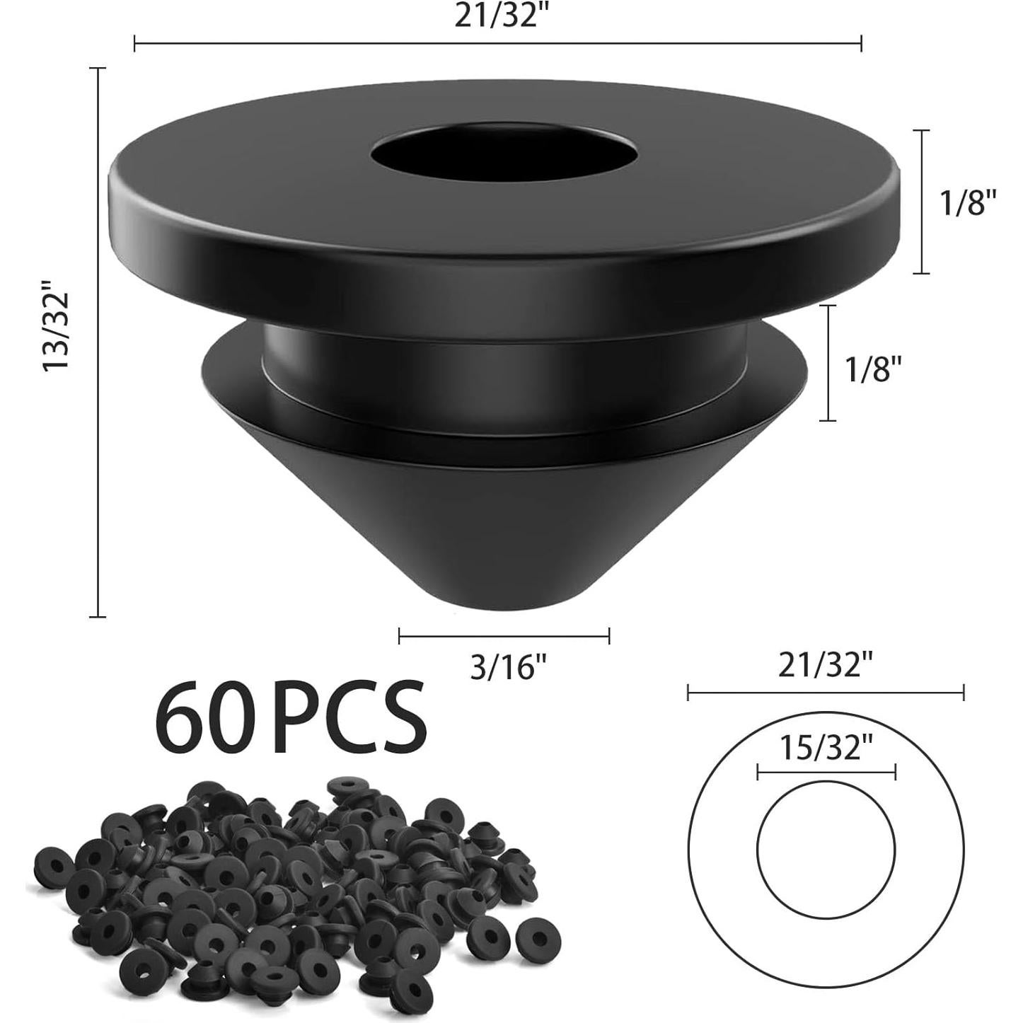 Kit de 60 Grommets de Caucho para Barandillas de Cable 3.18-4.76 mm