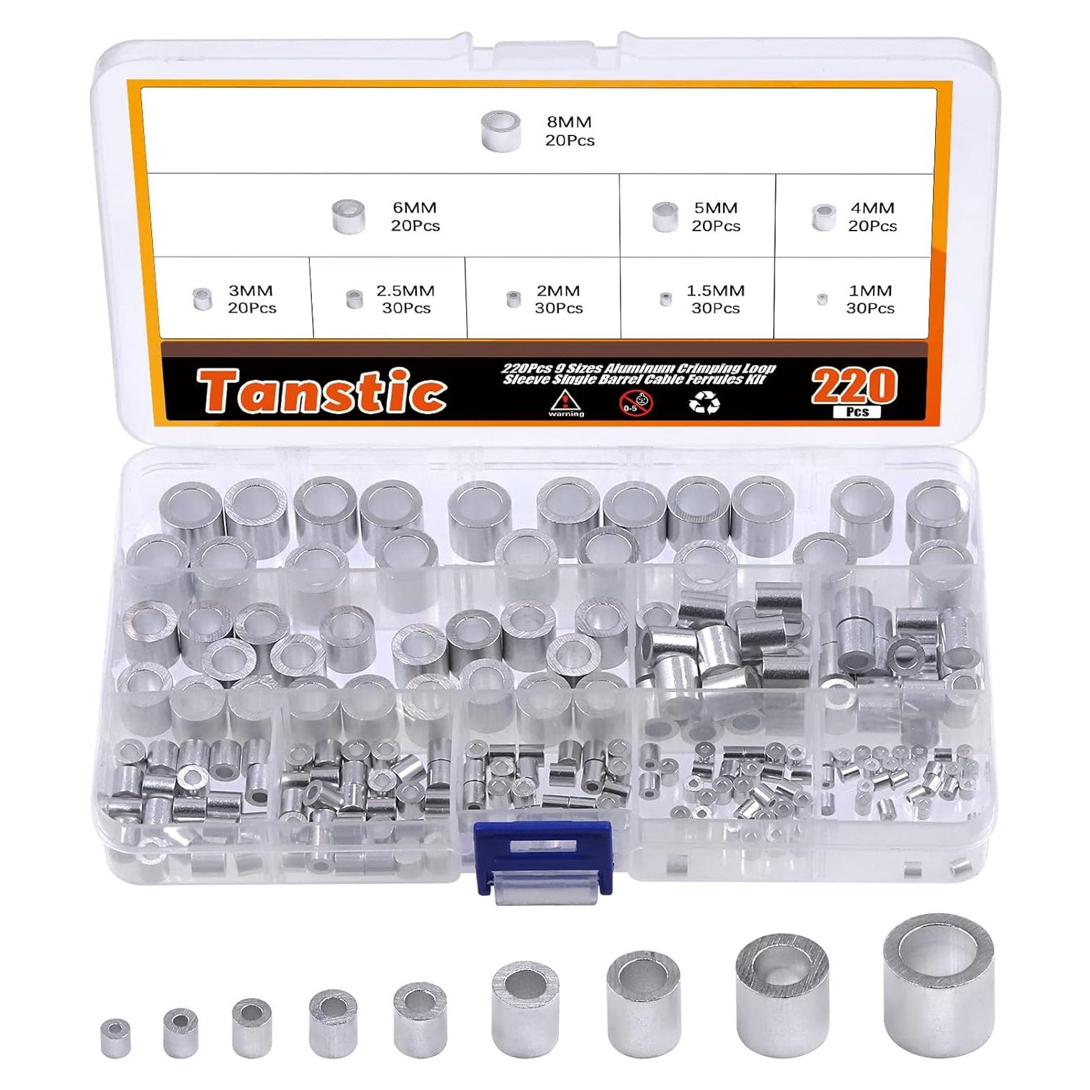 Kit de 220 Manguitos de Aluminio Crimpado Tanstic - 9 Tamaños