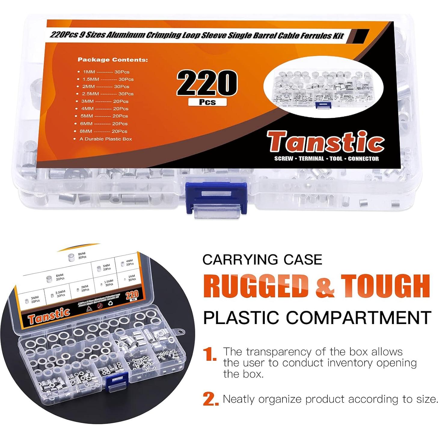 Kit de 220 Manguitos de Aluminio Crimpado Tanstic - 9 Tamaños